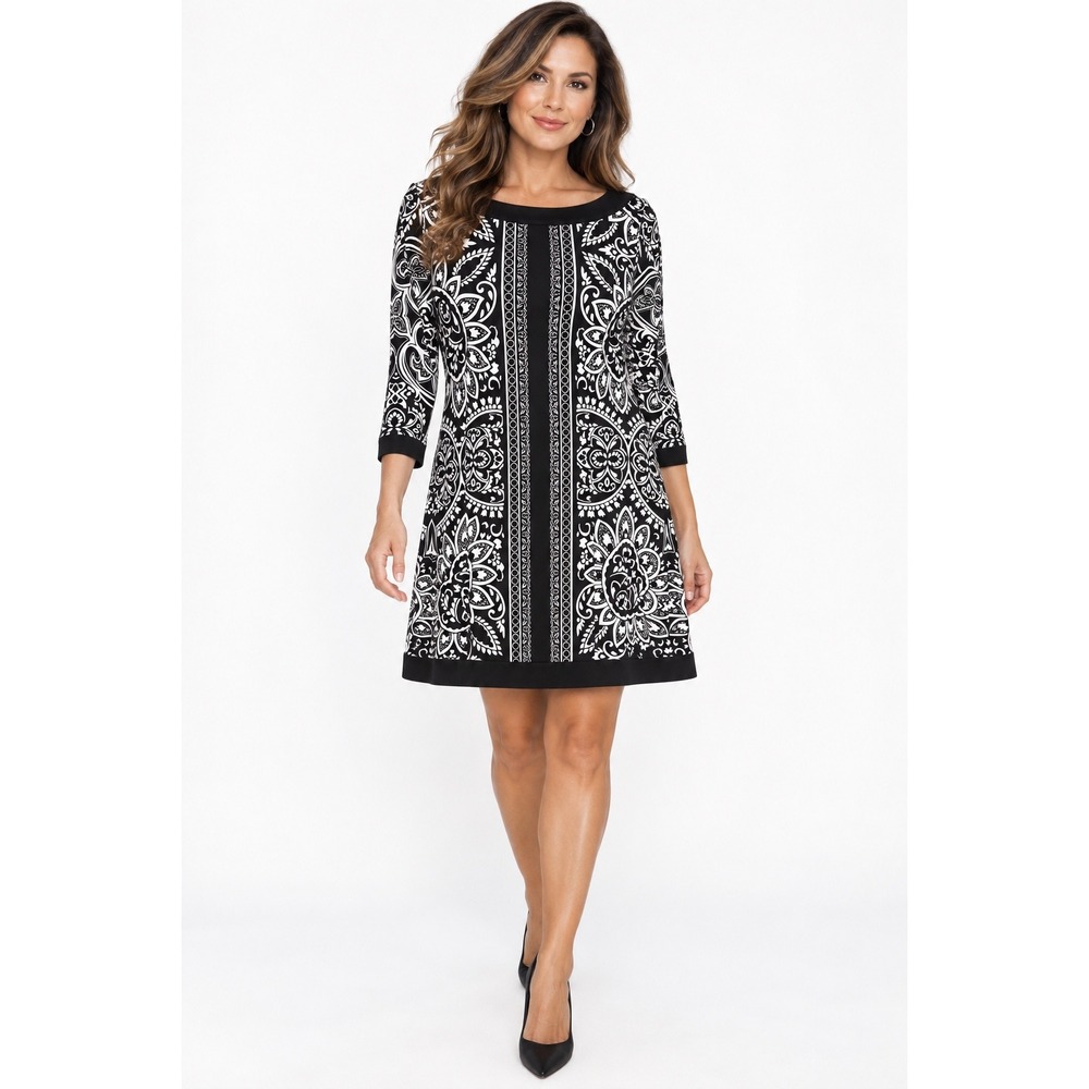 White House Black Market Black White Paisley Medallion Matte Jersey Dress M